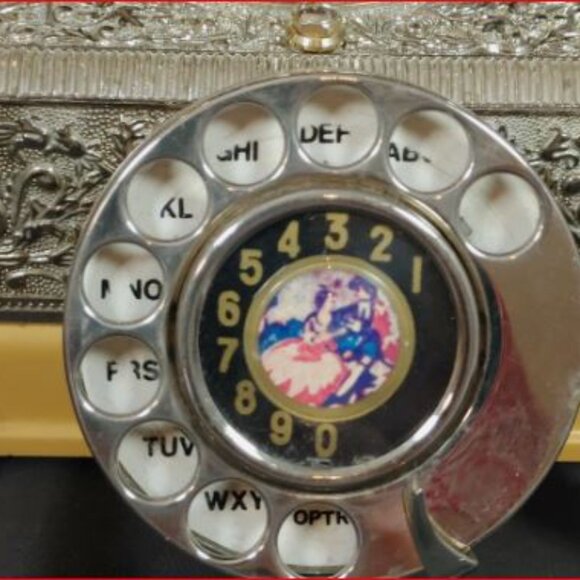 Vtg Hollywood Regency Rotary Phone Embossed Silver Plated - Picture 3 of 4